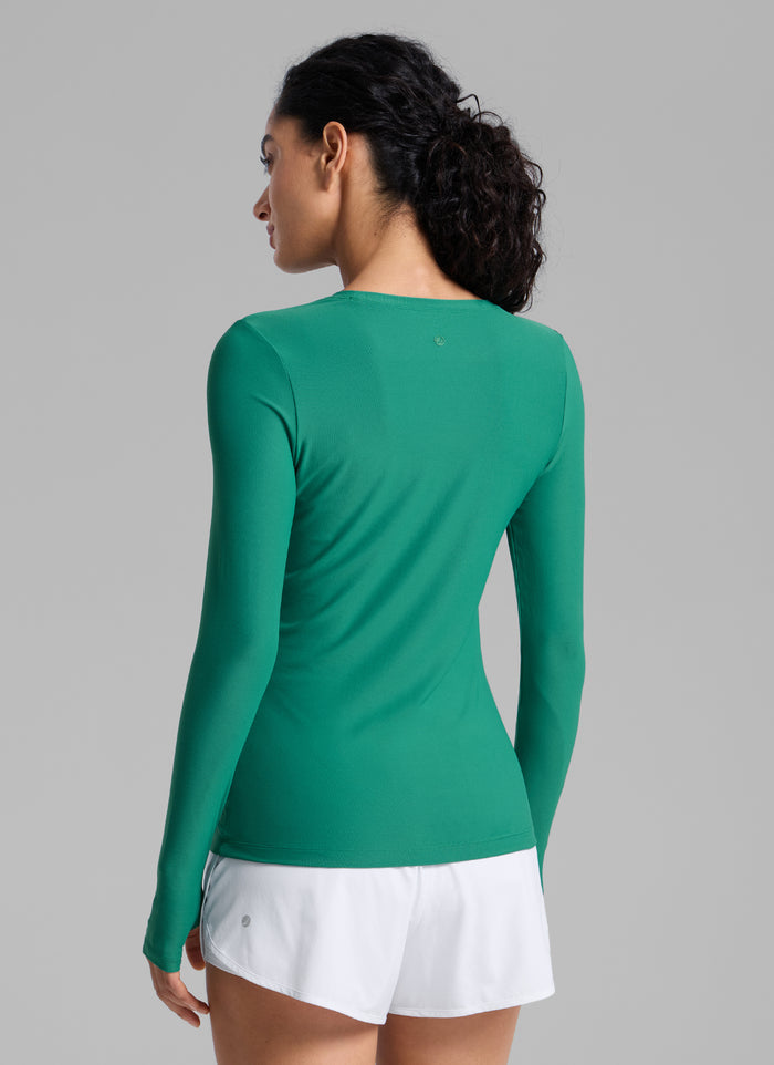 CRZYOGA Women's Cloudweight Workout Crewneck Long Sleeve Thumb Hole Cascadia Green