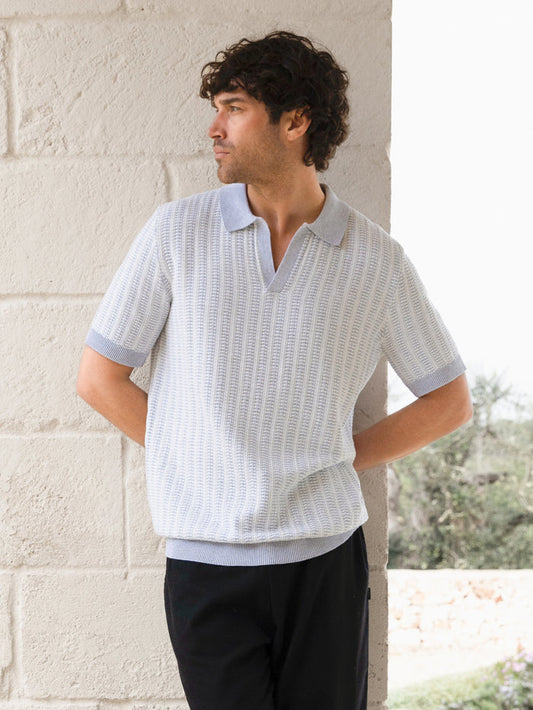 Conrad Knitted Stripe Polo Shirt - Grey
