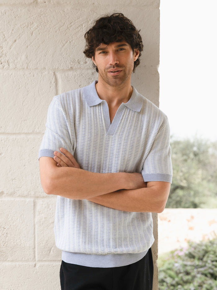 Conrad Knitted Stripe Polo Shirt - Grey