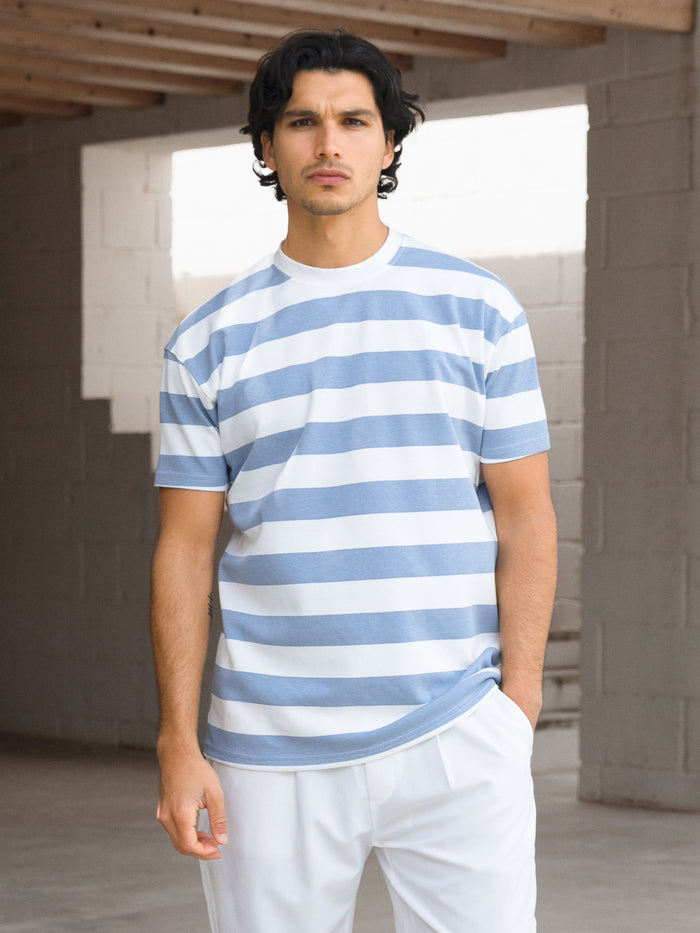 Conrad Relaxed Stripe T-Shirt - Light Blue