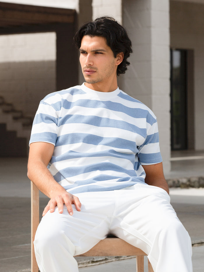 Conrad Relaxed Stripe T-Shirt - Light Blue