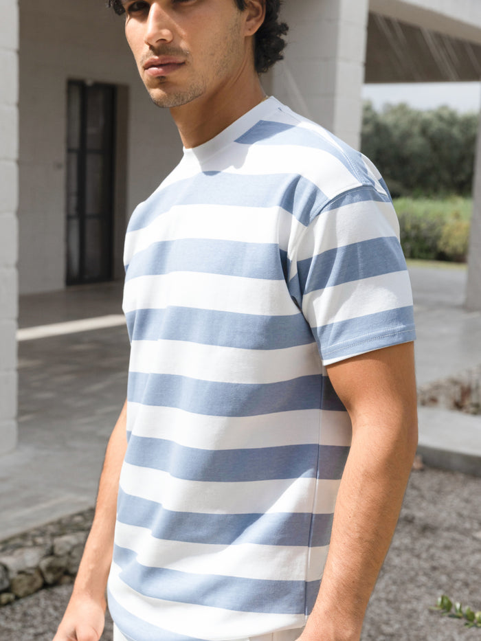 Conrad Relaxed Stripe T-Shirt - Light Blue
