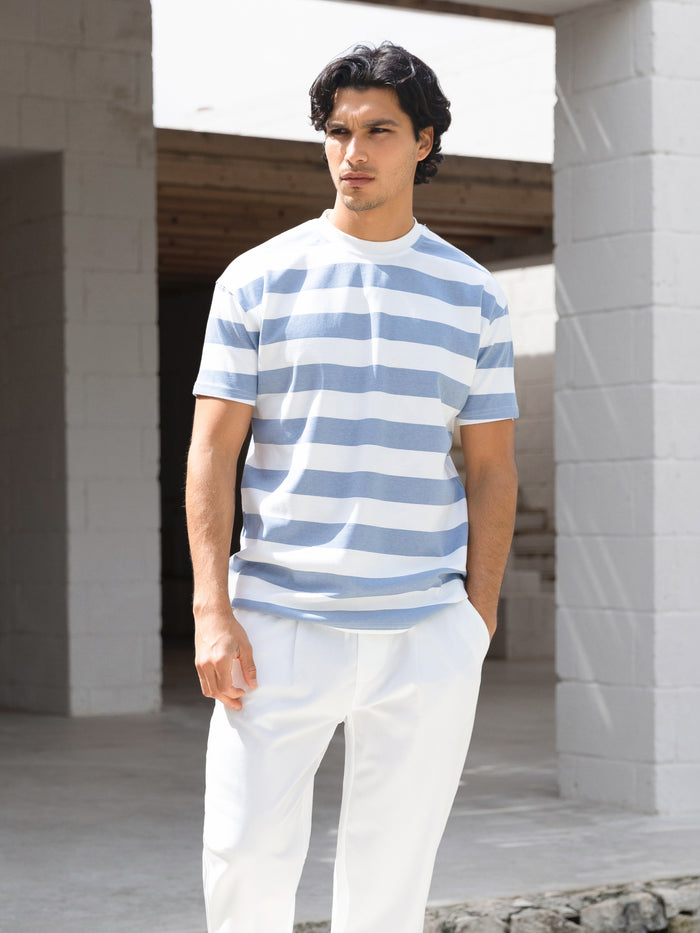 Conrad Relaxed Stripe T-Shirt - Light Blue