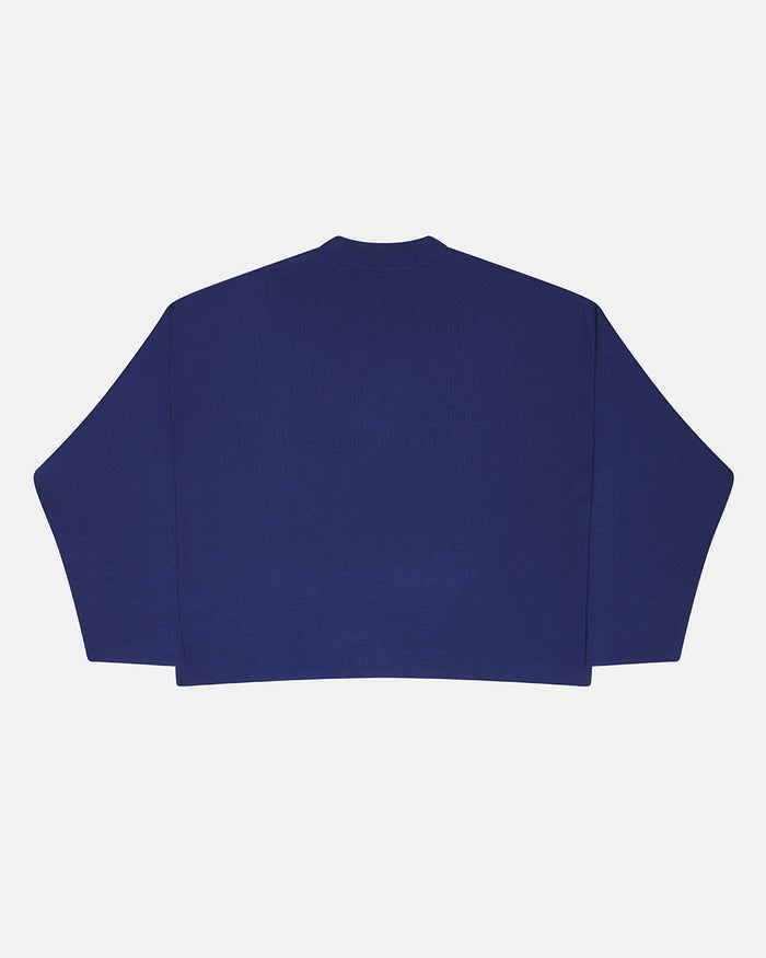 COOL COLD KNIT BLUE - blue graphic print knit sweater, back view - Cold Culture