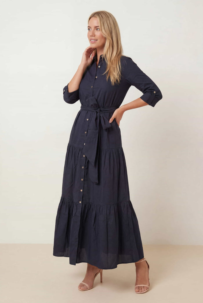 Cotton Shirt Tiered Dress