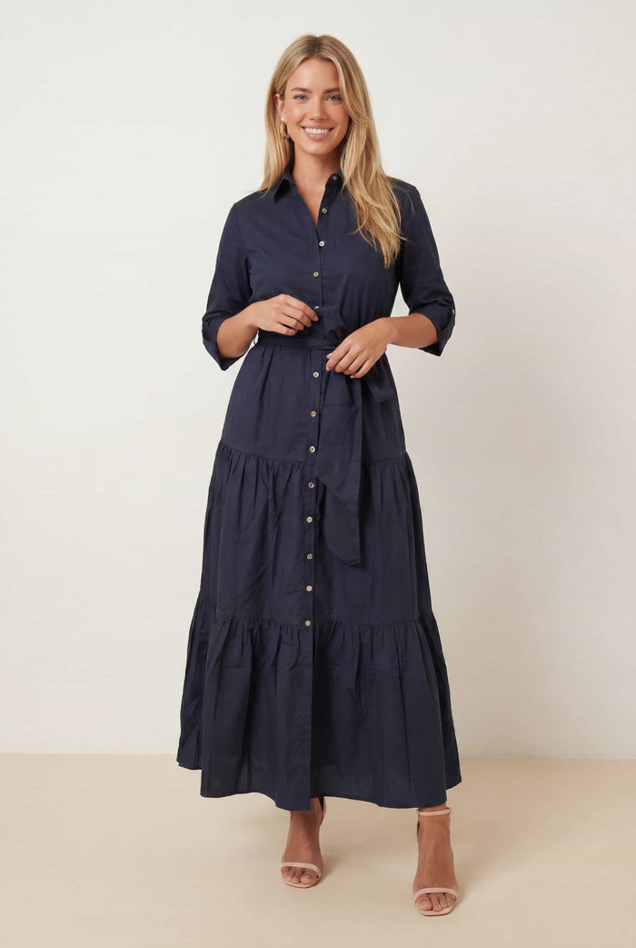 Cotton Shirt Tiered Dress