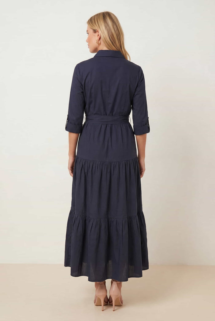 Cotton Shirt Tiered Dress