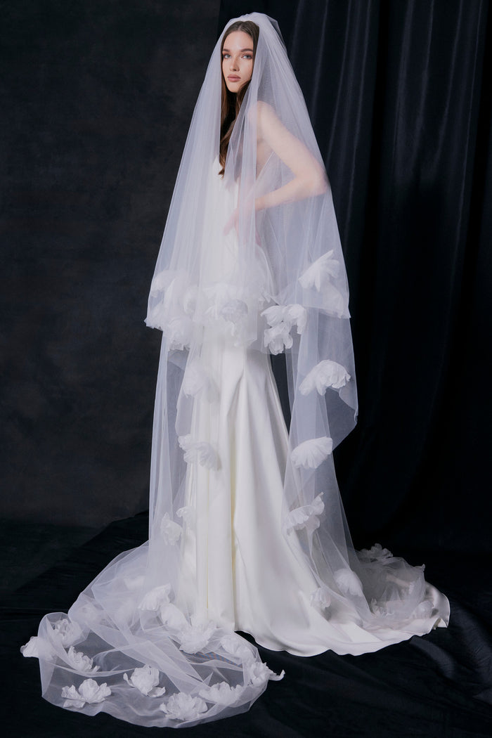 Couture Veil With Handmade Organza Flowers