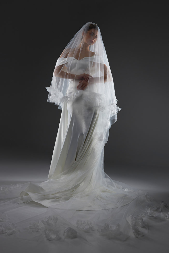 Couture Veil With Handmade Organza Flowers