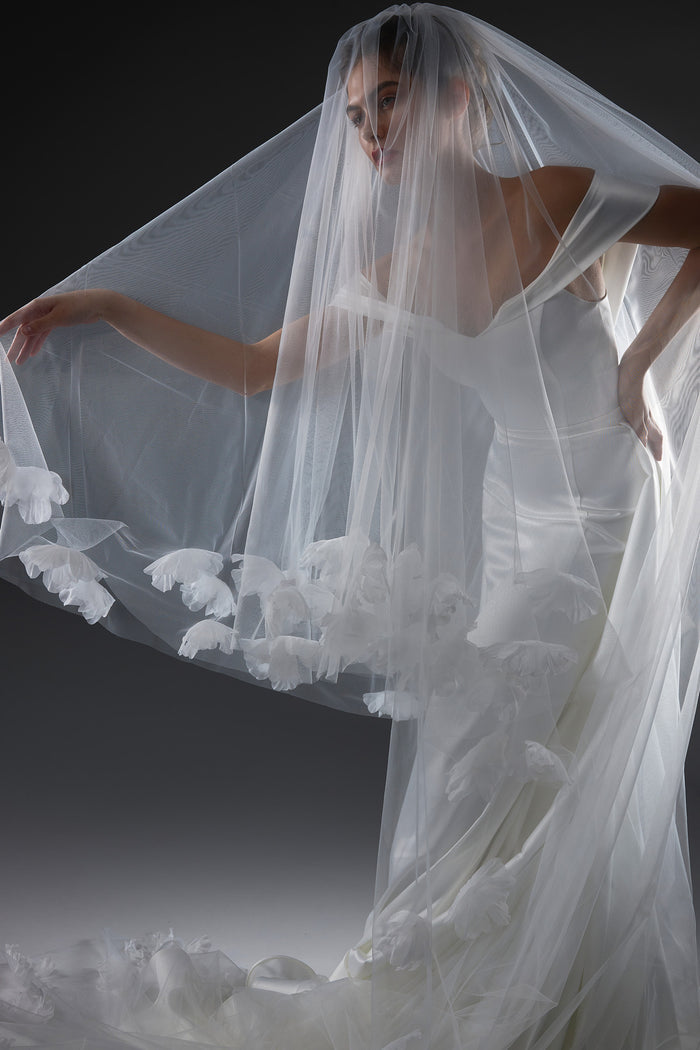 Couture Veil With Handmade Organza Flowers