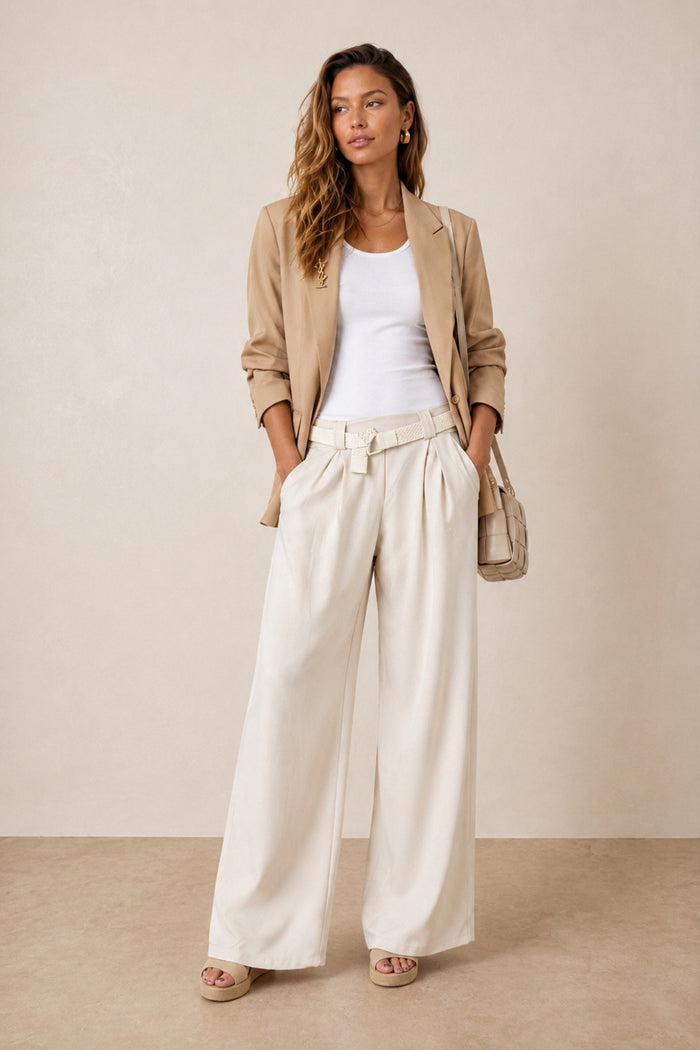 Cream Belted Trouser