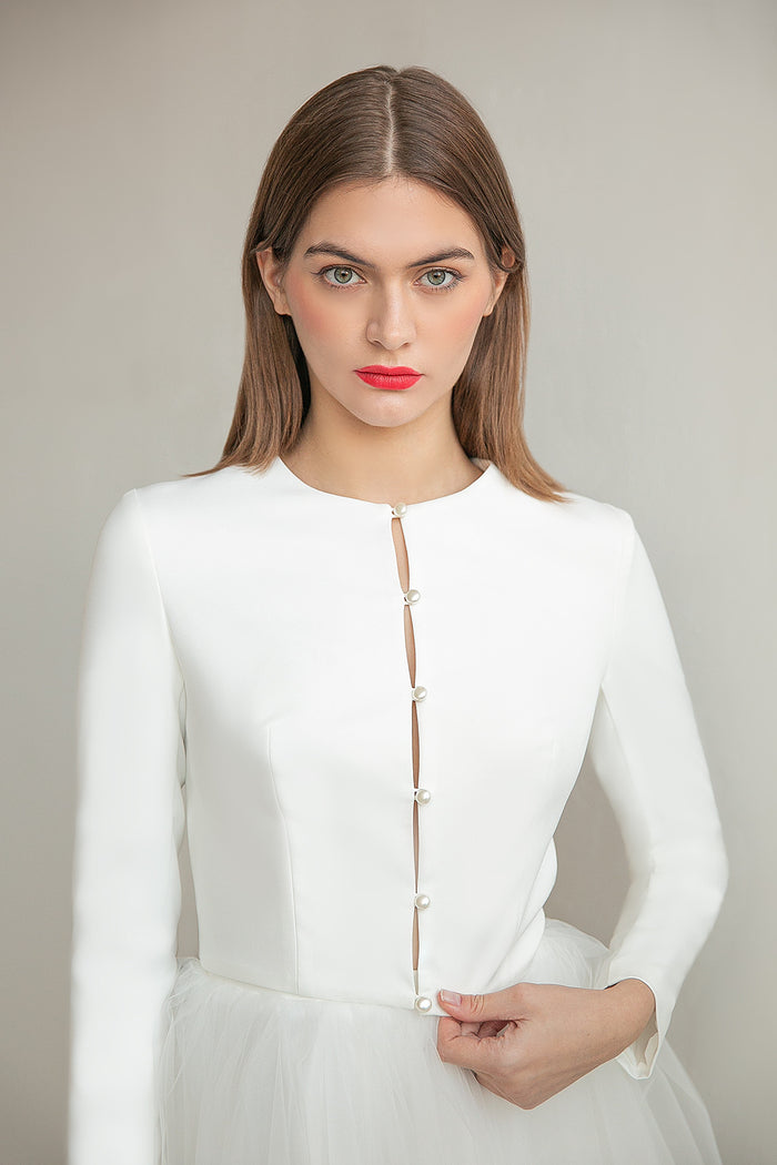 Crepe Wedding Jacket With Long Sleeves Meghan