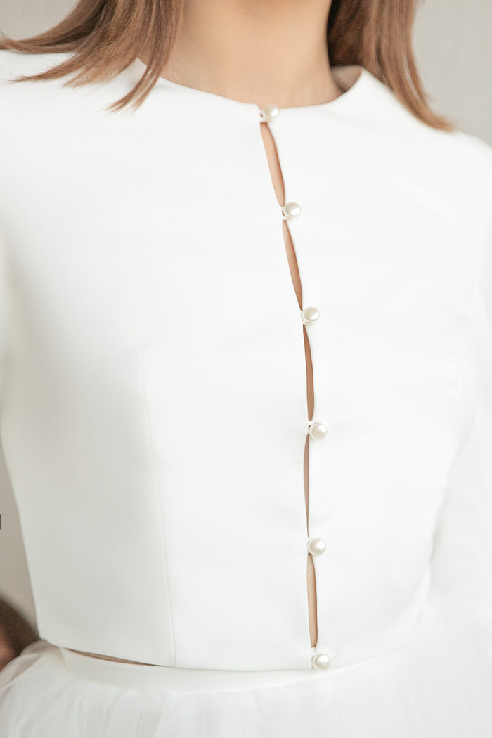 Crepe Wedding Jacket With Long Sleeves Meghan