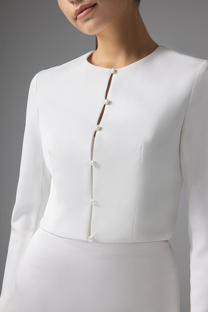 Crepe Wedding Jacket With Long Sleeves Meghan
