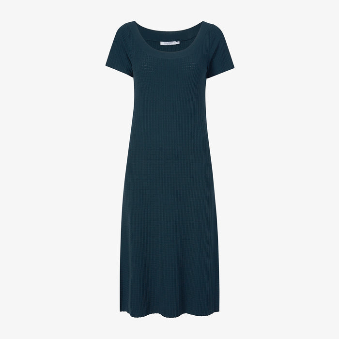 Packshot image of the Danica Dress - Geo Micro Knit in Deep Sea