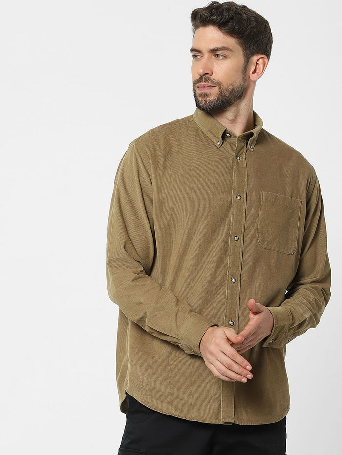 Dark Beige Corduroy Full Sleeves Shirt