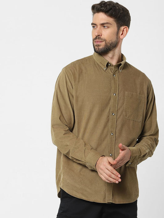 Dark Beige Corduroy Full Sleeves Shirt