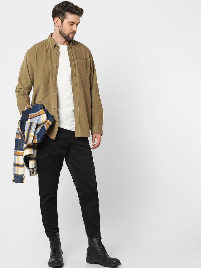 Dark Beige Corduroy Full Sleeves Shirt