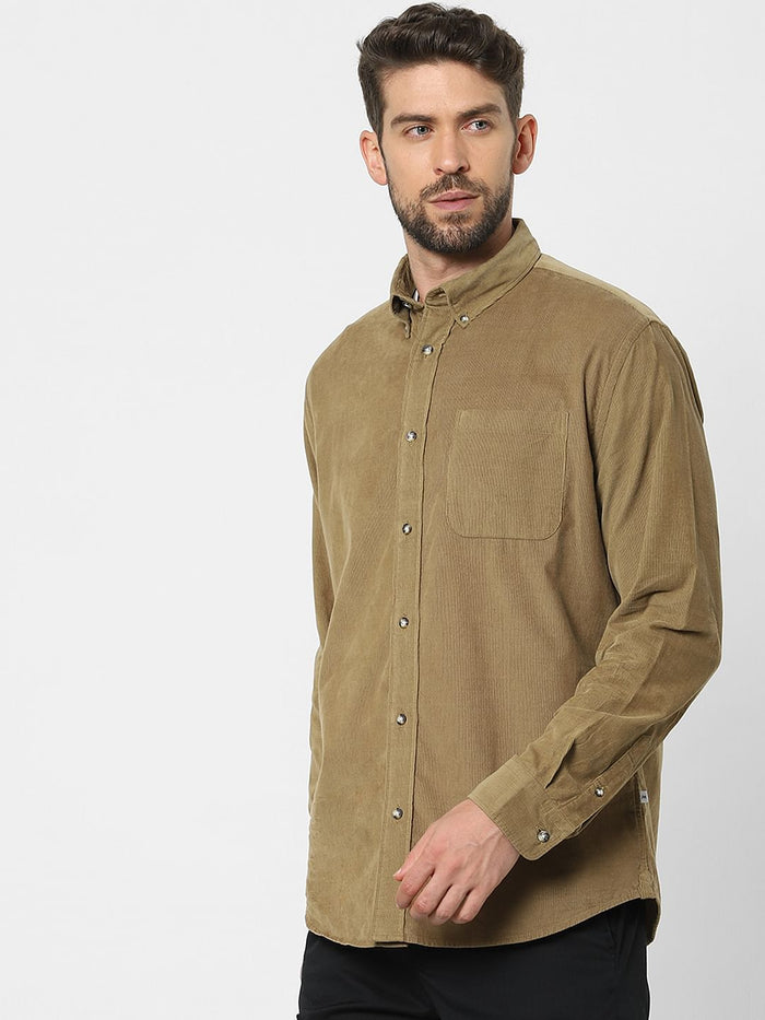 Dark Beige Corduroy Full Sleeves Shirt