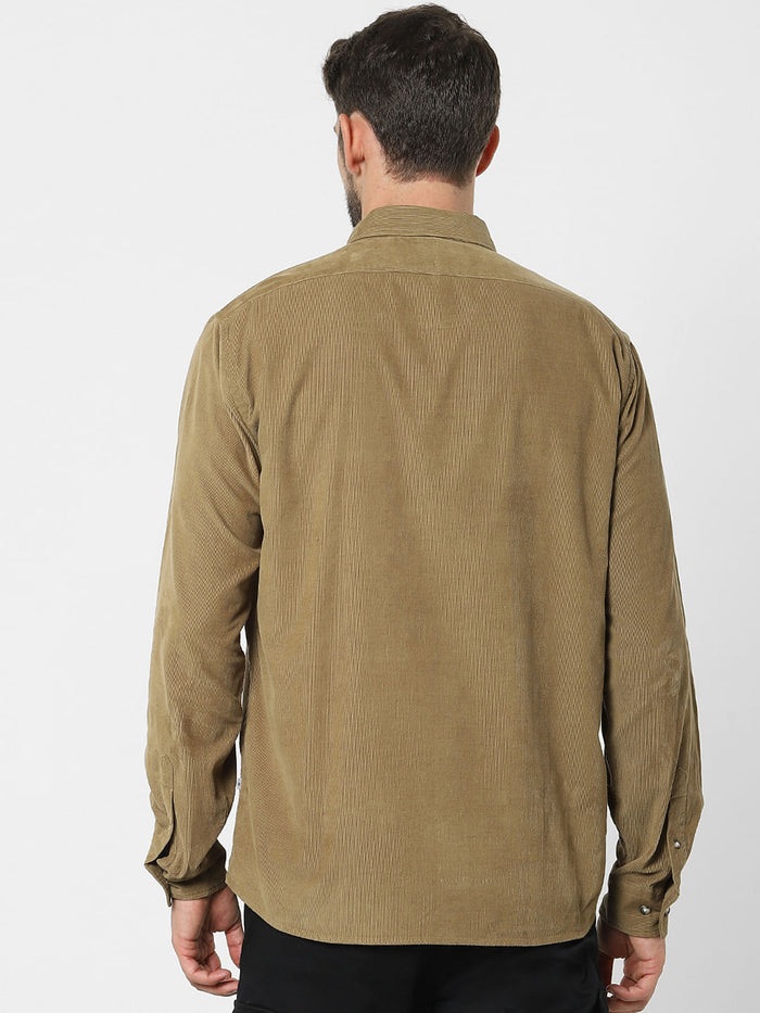 Dark Beige Corduroy Full Sleeves Shirt