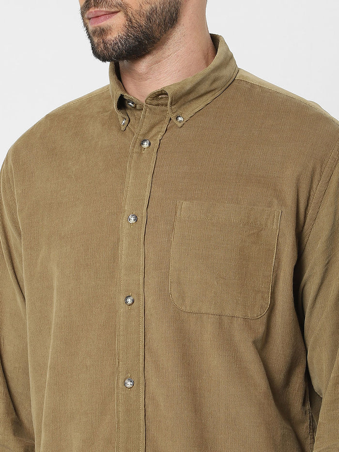Dark Beige Corduroy Full Sleeves Shirt