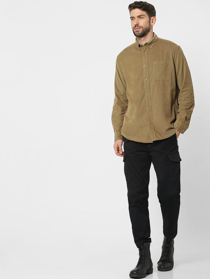 Dark Beige Corduroy Full Sleeves Shirt