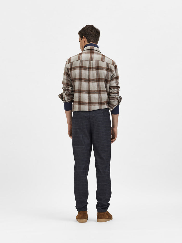 Dark Blue Mid Rise Check Slim Trousers