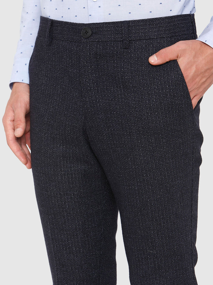 Dark Blue Mid Rise Slim Fit Trousers