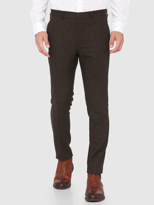 Dark Brown Mid Rise Slim Fit Trousers