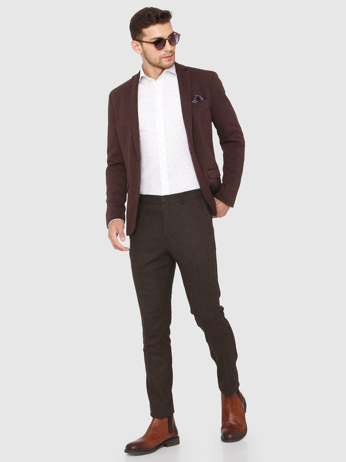 Dark Brown Mid Rise Slim Fit Trousers