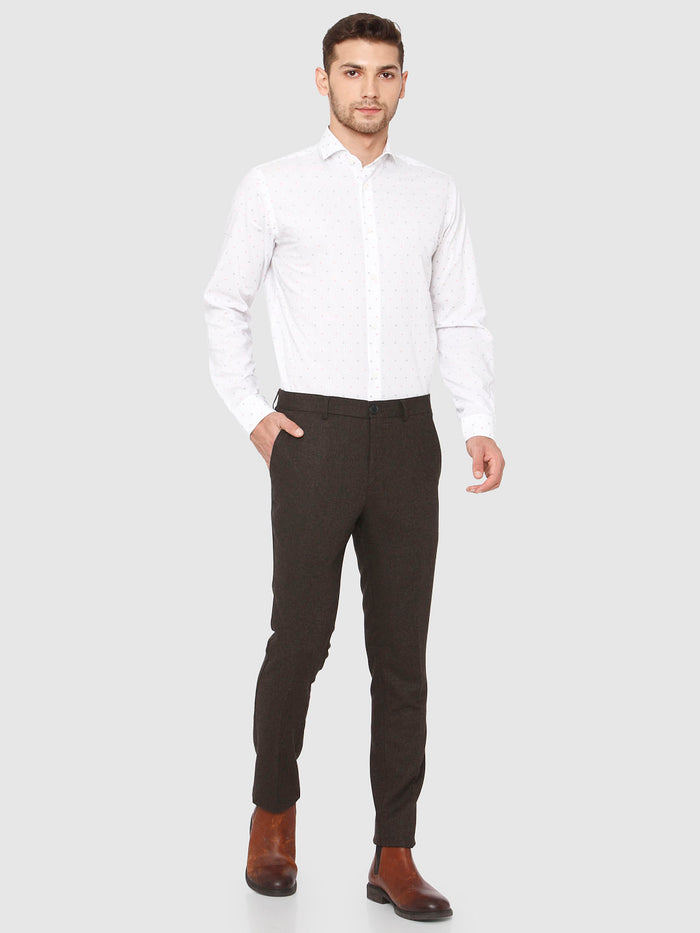 Dark Brown Mid Rise Slim Fit Trousers