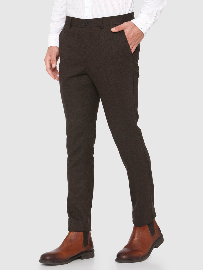 Dark Brown Mid Rise Slim Fit Trousers