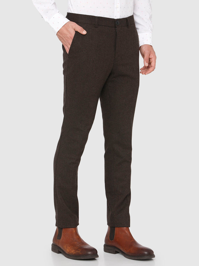 Dark Brown Mid Rise Slim Fit Trousers
