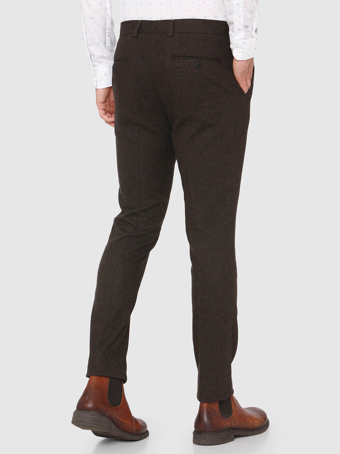 Dark Brown Mid Rise Slim Fit Trousers
