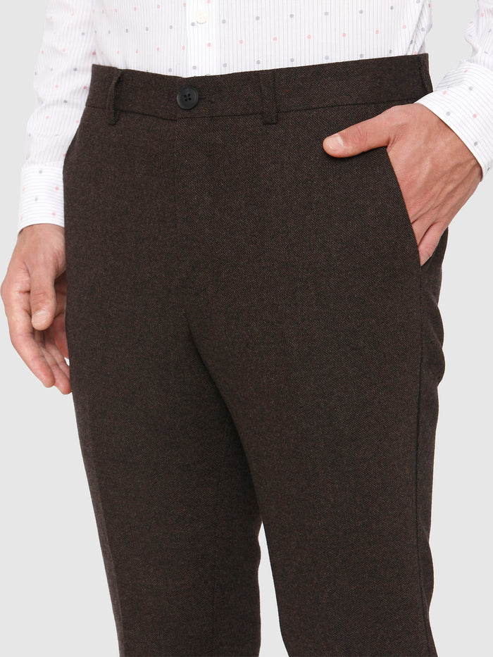 Dark Brown Mid Rise Slim Fit Trousers