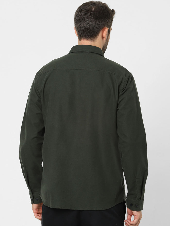Dark Green Organic Cotton Full Sleeves Overshirt
