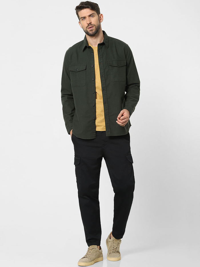 Dark Green Organic Cotton Full Sleeves Overshirt