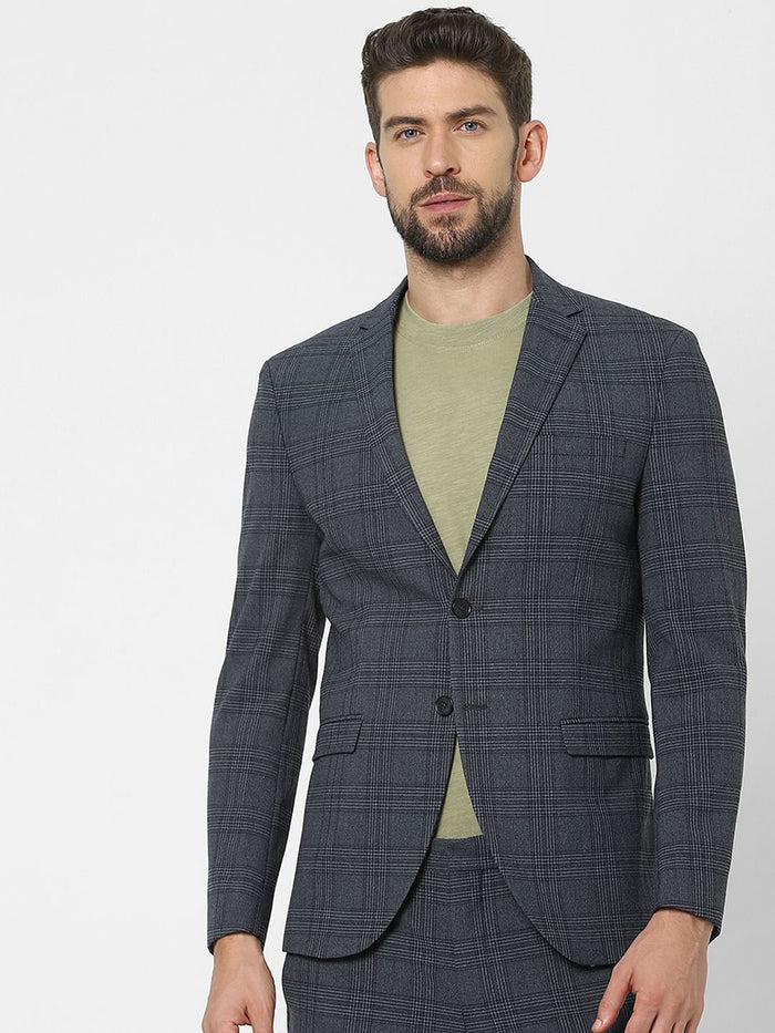 Dark Grey Check Slim Fit Suit Blazer