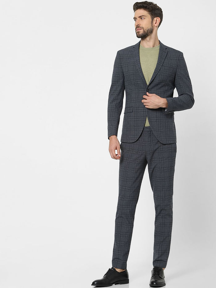 Dark Grey Check Slim Fit Suit Blazer