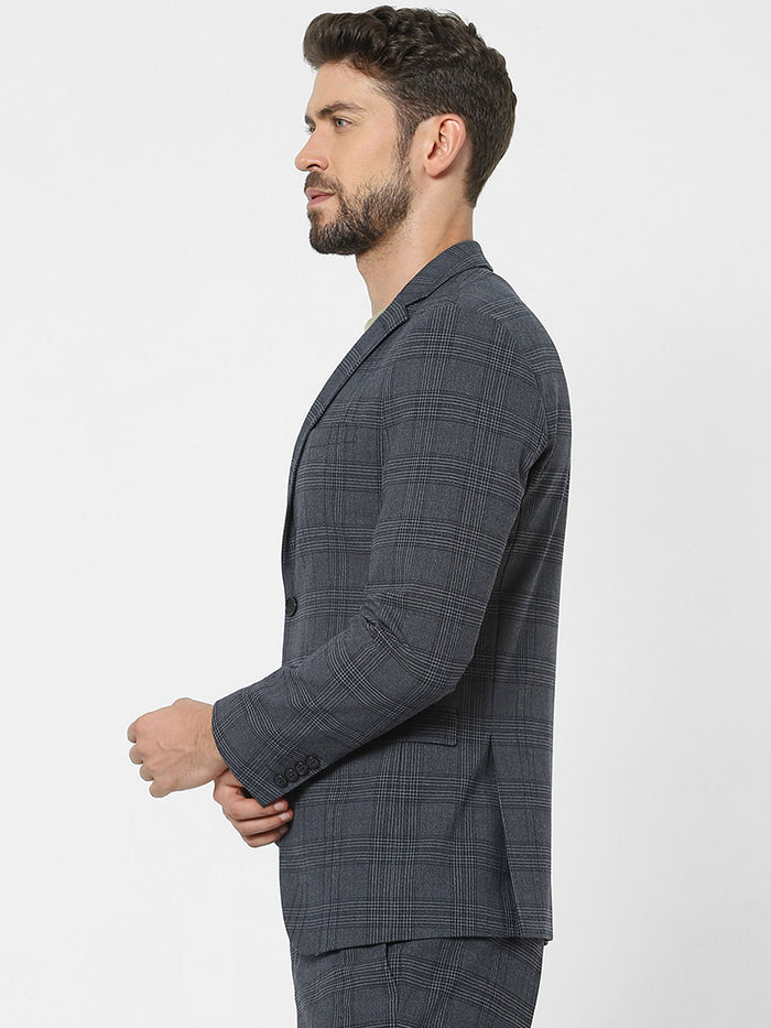 Dark Grey Check Slim Fit Suit Blazer