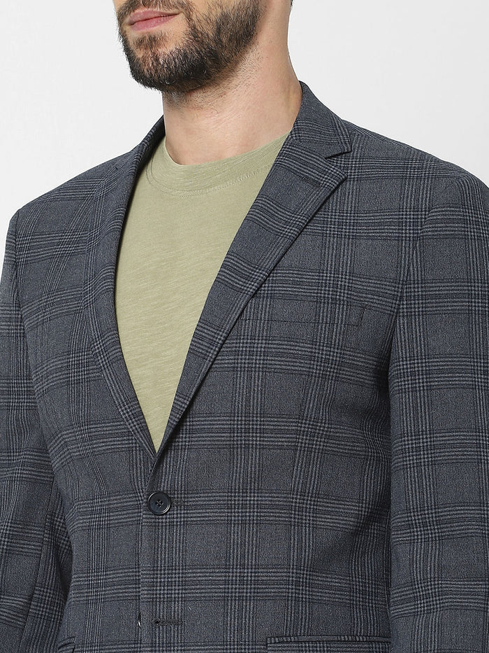 Dark Grey Check Slim Fit Suit Blazer