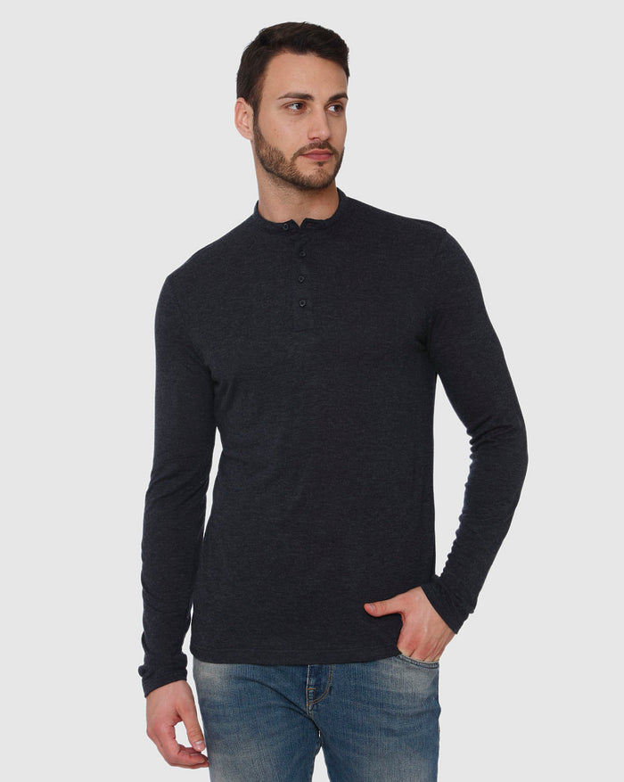Dark Grey Henley Neck Full Sleeves T-Shirt