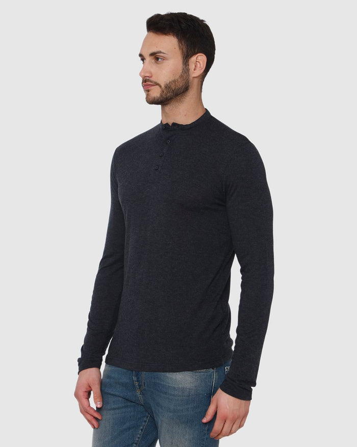 Dark Grey Henley Neck Full Sleeves T-Shirt