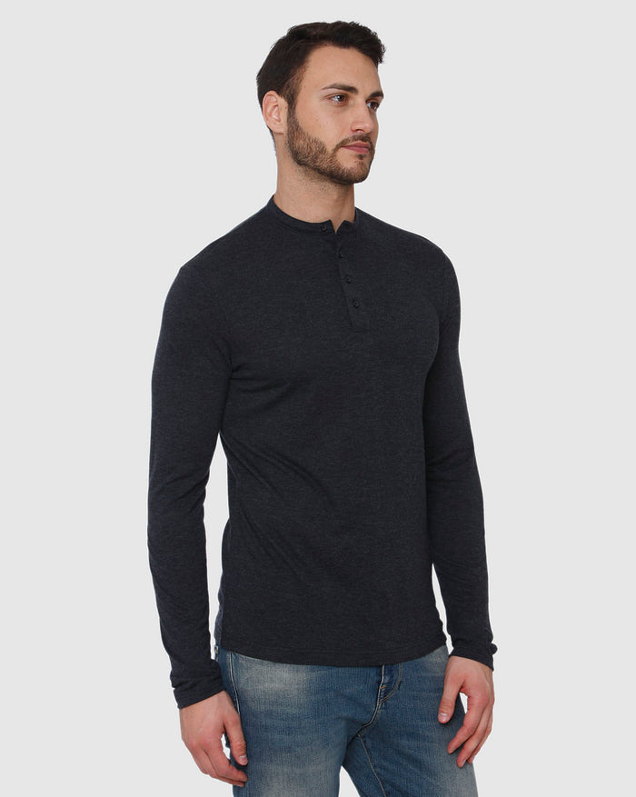 Dark Grey Henley Neck Full Sleeves T-Shirt