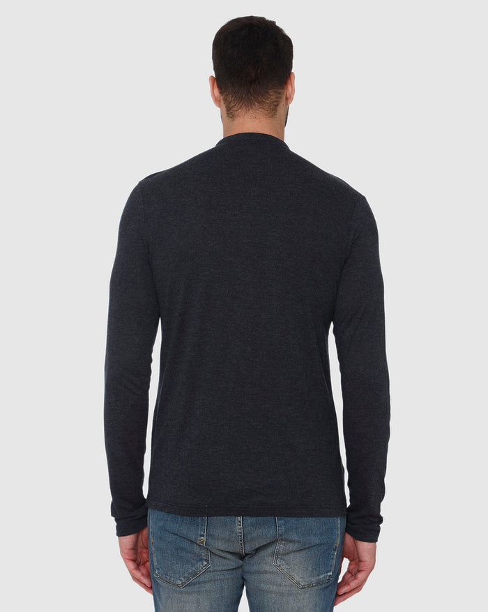 Dark Grey Henley Neck Full Sleeves T-Shirt