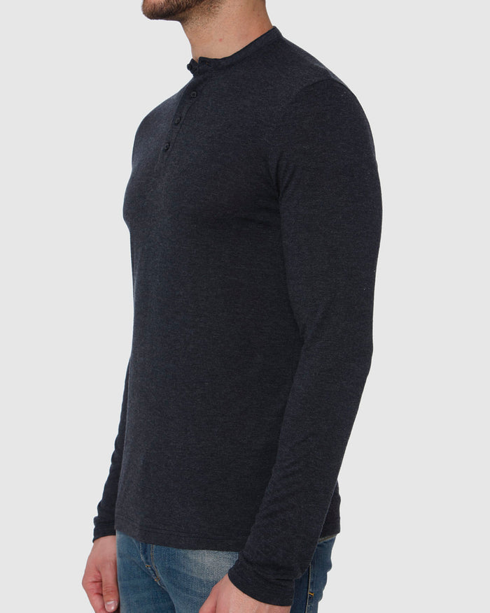 Dark Grey Henley Neck Full Sleeves T-Shirt
