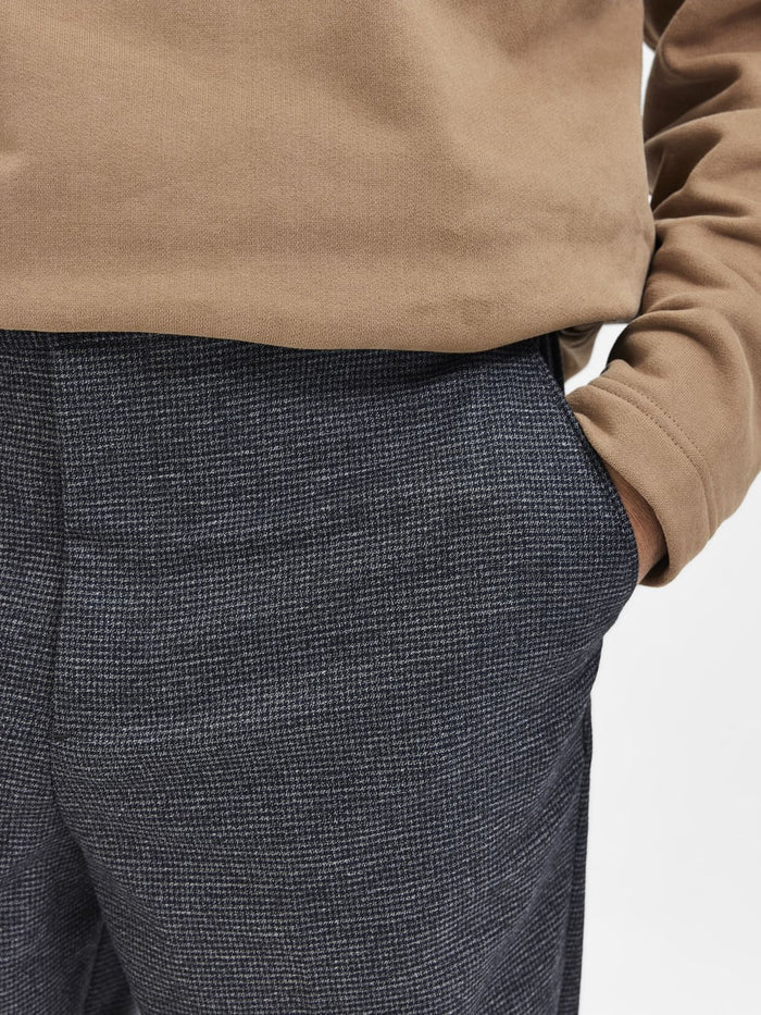 Dark Grey Mid Rise Check Slim Trousers