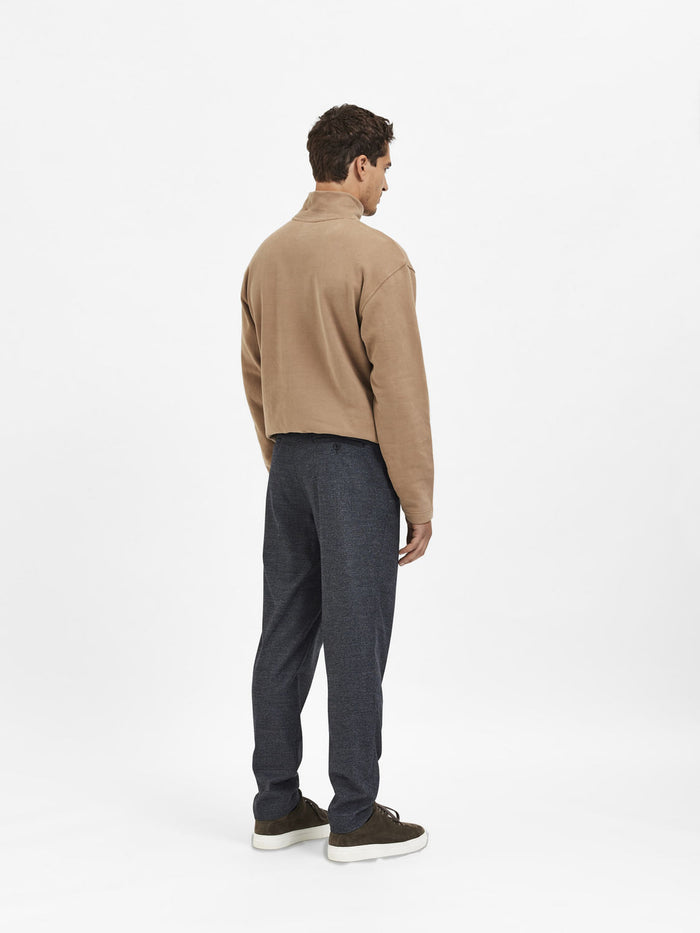 Dark Grey Mid Rise Check Slim Trousers