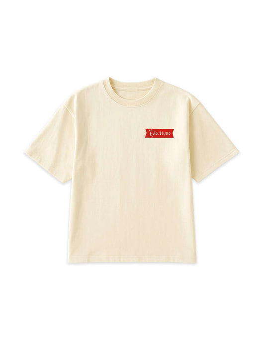 Date Night Cream Graphic T-Shirt in French Vanilla color with printed artwork on left chest and relaxed fit.
