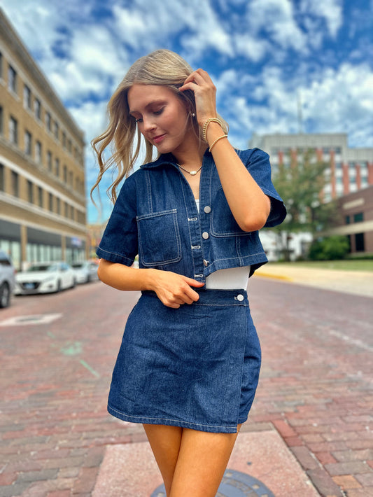 Denim Shirt & Skort Set